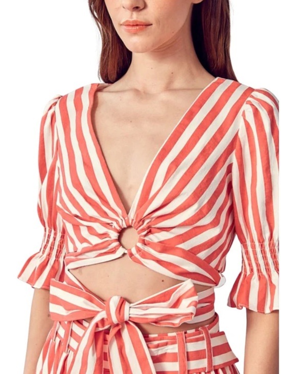 DO+BE Tops - DO+BE red & White Stripe Tie-Front Crop Top small